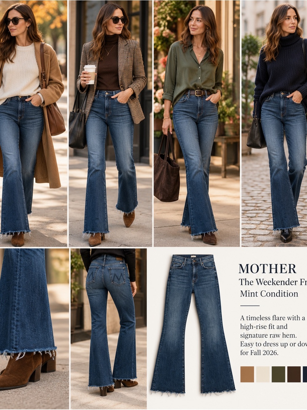 MOTHER The Weekender Fray Jeans - Mint Condition Wash - Flare Raw Hem Size 31